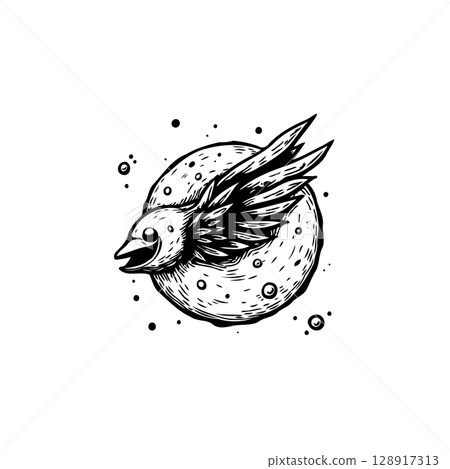 Artistic depiction of a bird in flight against a stylized celestial background 128917313