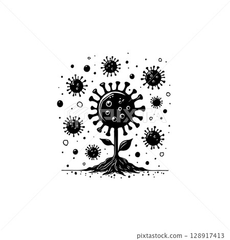 The metaphor of growth of the Coronavirus pandemic and its consequences depicted artistically The metaphor of growth of the Coronavirus pandemic and its consequences depicted artistically 128917413