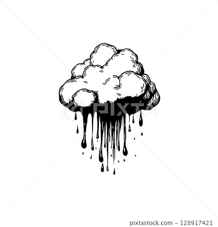Monochrome cloud illustration with dripping effect, creating a striking visual impact 128917421