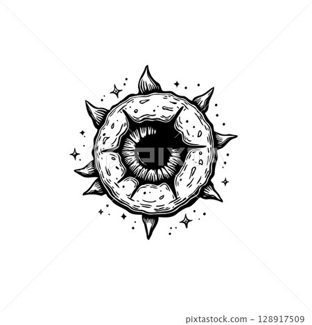 Mystic Eye in the Void: Hand-Drawn Illustration of Cosmic Horror Design Mystic Eye in the Void: Hand-Drawn Illustration of Cosmic Horror Design 128917509