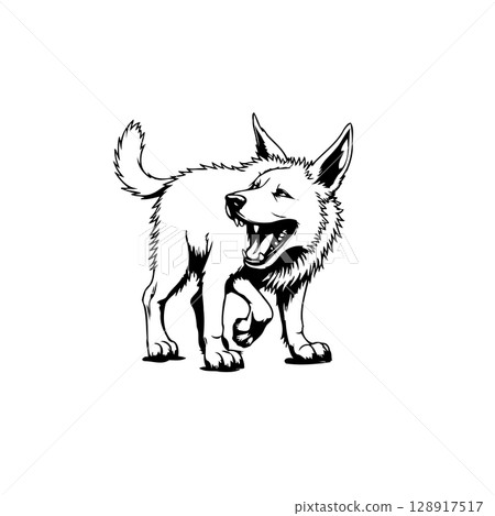 Expressive dog illustration with black and white line art showcasing canine joy Expressive dog illustration with black and white line art showcasing canine joy 128917517