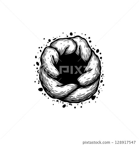 Monochrome illustration of a swirling vortex with splash elements and abstract details Monochrome illustration of a swirling vortex with splash elements and abstract details 128917547
