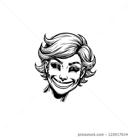 Eerie Grin: A Haunting Portrait of a Woman with a Sinister Smile Portrait Eerie Grin: A Haunting Portrait of a Woman with a Sinister Smile Portrait 128917634