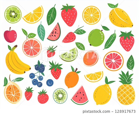 色彩鮮豔的水果插畫背景素材 色彩鮮豔的水果插畫背景素材 128917673