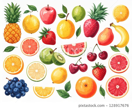 水果和水果可愛圖標 128917676