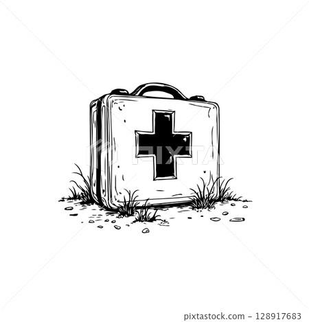 First Aid Kit Sketch: Emergency Medical Supplies Illustration, Providing Essential Support 128917683