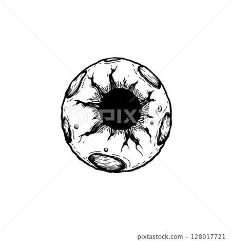 Eerie celestial body illustration with crater and textured surface design 128917721