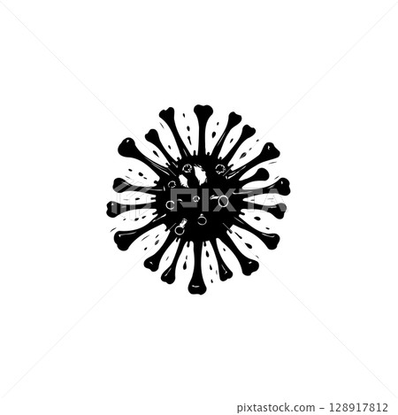 Black and White Illustration of a Coronavirus Cell: Representing the Pandemic 128917812