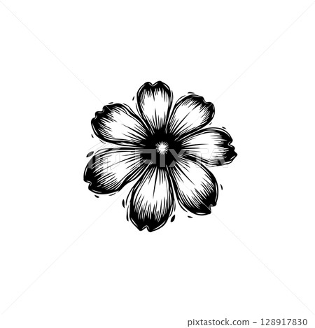 Monochrome flower illustration with engraved linework, perfect for elegant designs 128917830
