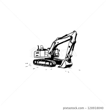 Detailed illustration of a construction excavator machine on a white background Detailed illustration of a construction excavator machine on a white background 128918040