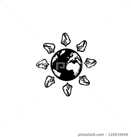 Conceptual Earth Icon with Leafs, symbolizing global environmental awareness and nature protection Conceptual Earth Icon with Leafs, symbolizing global environmental awareness and nature protection 128918048