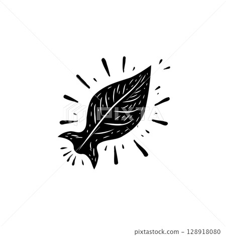 Single Leaf Illustration with Woodcut Style on White Background for Nature Concept 128918080
