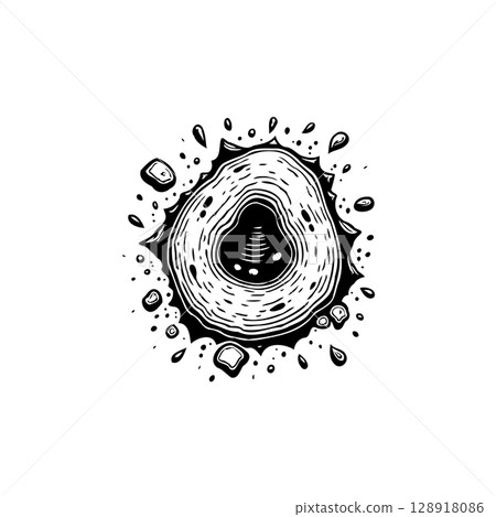 Stylized abstract eye symbol design with ink splatter and textured illustration Stylized abstract eye symbol design with ink splatter and textured illustration 128918086
