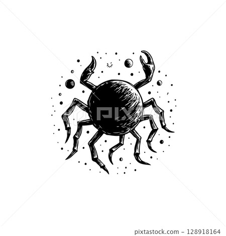 Elegant Cancer Zodiac Sign Illustration: A Bold Black and White Astrological Design 128918164