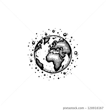 Engraved style drawing featuring planet earth showcasing Europe and Africa continents Engraved style drawing featuring planet earth showcasing Europe and Africa continents 128918167