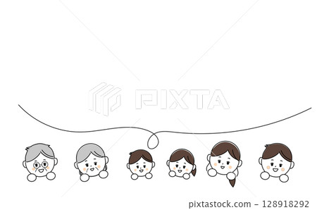 Illustration of 3 generations family and balloon 128918292
