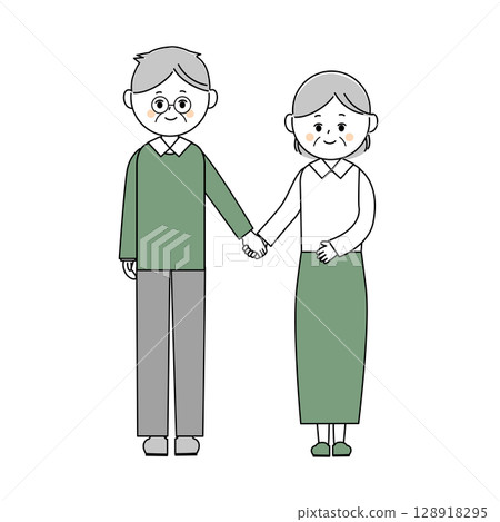 Illustration of senior men and women holding hands Illustration of senior men and women holding hands 128918295