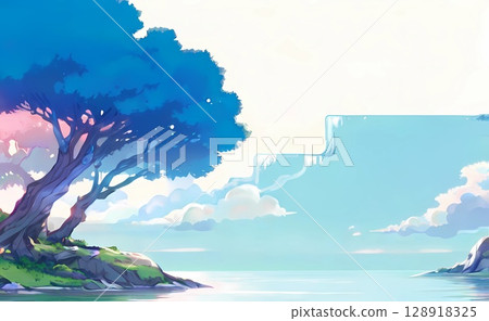 遊戲背景：地平線與藍天的RPG風格OP畫面 128918325