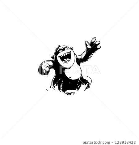 Cartoon Gorilla Character Illustration with Black and White Coloring Book Style 128918428