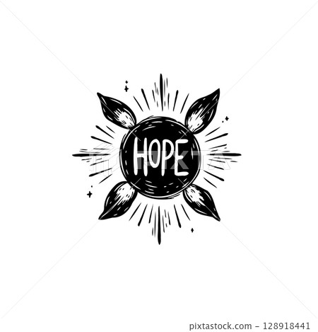 Symbolic hope emblem design with positive affirmation and radiating light rays Symbolic hope emblem design with positive affirmation and radiating light rays 128918441