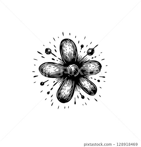 Elegant black and white flower illustration with intricate details and vintage touch 128918469