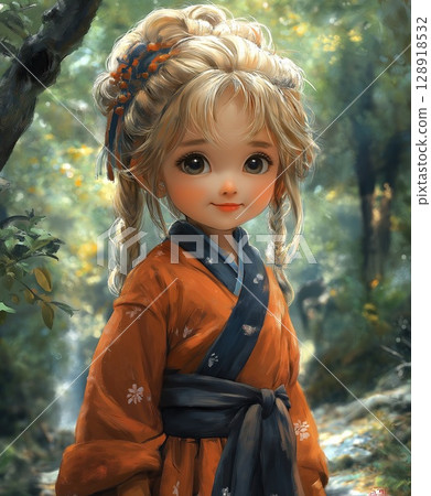 A blonde girl who looks good in Japanese clothes 128918532