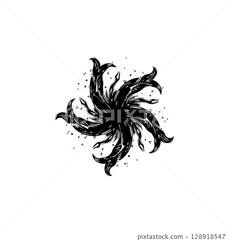 Abstract black and white radial design with intricate and spiky swirling elements 128918547