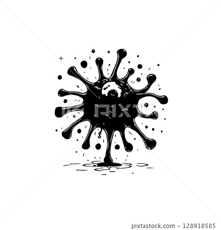Stylized depiction of a virus or pathogen in black and white ink style Stylized depiction of a virus or pathogen in black and white ink style 128918585