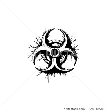 Monochrome Biohazard Symbol with Grunge Effects: A Bold Warning Graphic Visual 128918588