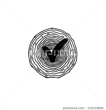 Wood slice with check mark vector illustration for eco friendly concept 128918666