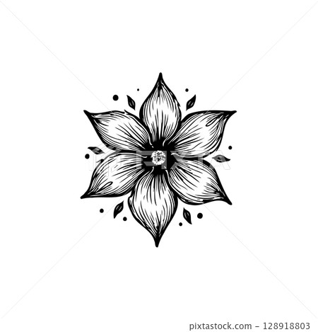 Elegant botanical drawing featuring a stylized flower design with detailed line work Elegant botanical drawing featuring a stylized flower design with detailed line work 128918803