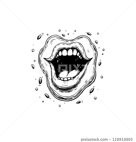 Abstract mouth illustration with rough edgy style, expressing openness and vocalization Abstract mouth illustration with rough edgy style, expressing openness and vocalization 128918805