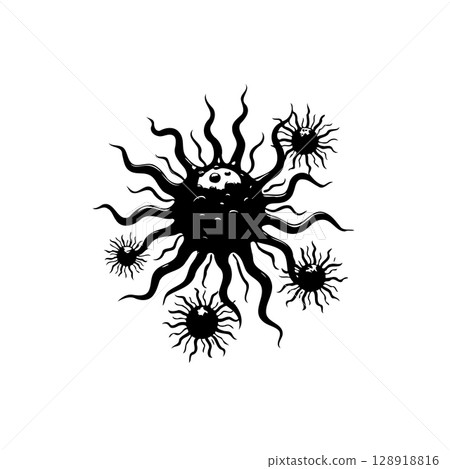 Abstract Black and White Celestial Orbs Illustration for Creative Projects 128918816