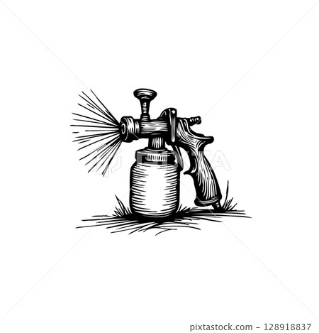 Detailed Engraving Style Illustration of a Spray Gun: A Vintage Industrial Tool Detailed Engraving Style Illustration of a Spray Gun: A Vintage Industrial Tool 128918837