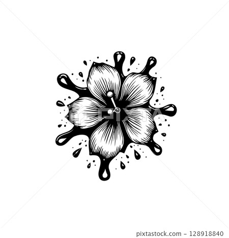 Elegant floral design with ink splashes: A black and white decorative illustration Elegant floral design with ink splashes: A black and white decorative illustration 128918840