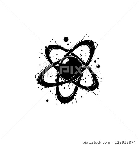 Stylized atom model illustration for scientific and educational purposes in black Stylized atom model illustration for scientific and educational purposes in black 128918874