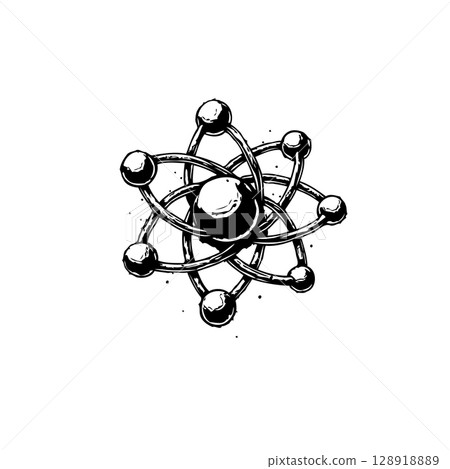 Detailed scientific illustration of an atom structure representing knowledge and research Detailed scientific illustration of an atom structure representing knowledge and research 128918889