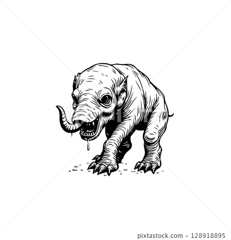 Intricate Line Art of a Fantasy Creature Resembling an Elephant Calf 128918895