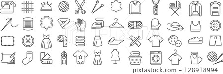 Set of monochrome line icons about sewing in vector Set of monochrome line icons about sewing in vector 128918994