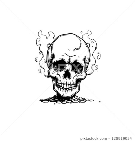 Creepy Skull Illustration Surrounded by Smoke, Perfect for Halloween Designs Creepy Skull Illustration Surrounded by Smoke, Perfect for Halloween Designs 128919034