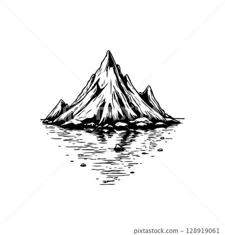 Monochrome mountain range reflected in calm water, creating a serene natural scene Monochrome mountain range reflected in calm water, creating a serene natural scene 128919061