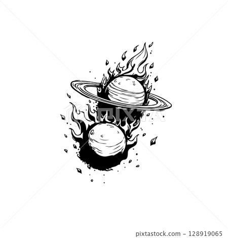 Flaming celestial bodies: an artistic interpretation of planetary destruction and rebirth 128919065