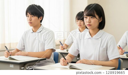 Asian nurse studying in a classroom 128919665