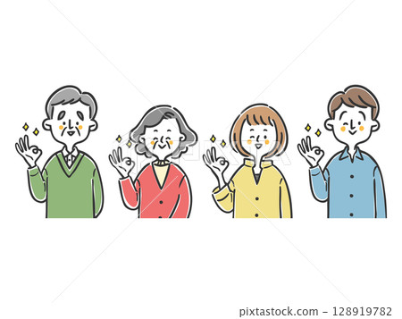 Two families making OK signs, upper body, vector 128919782
