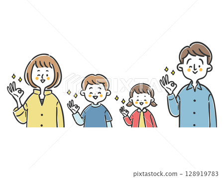 Two generations of family making OK sign, upper body, vector 128919783
