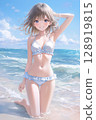 在清澈的海水中玩耍的女孩 128919815