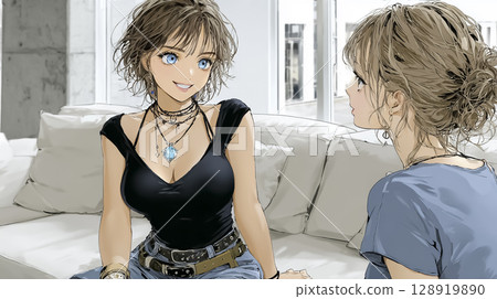 Illustration material of a female doctor listening to a patient at a psychosomatic clinic 128919890