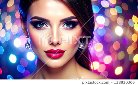 一位美麗女人的光芒四射的肖像 128920306