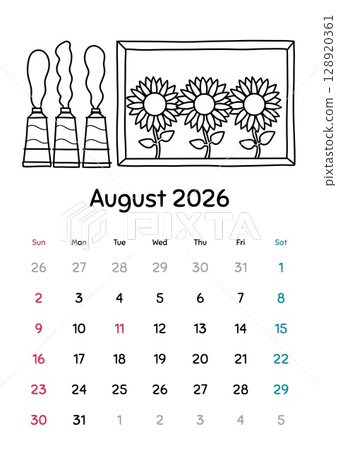 August 2026 Coloring Calendar - Stock Illustration [128920361] - PIXTA