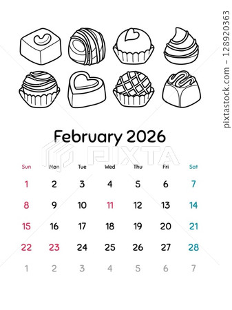 2026年2月著色日曆 2026年2月著色日曆 128920363